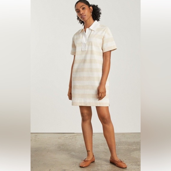 Everlane The Organic Cotton Polo Dress Striped Beige Size Small - Picture 2 of 12